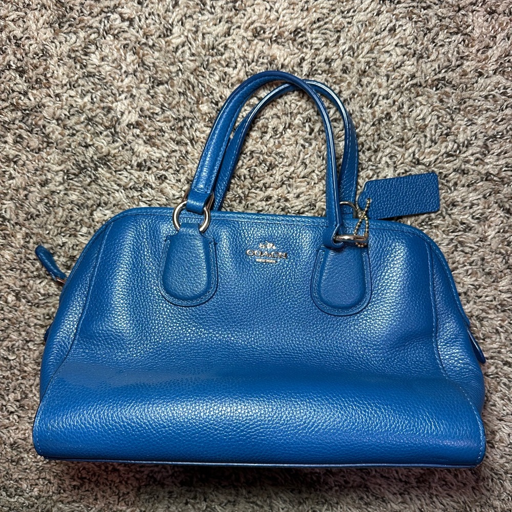 COACH Nolita Satchel Crossgrain Leather Shoulder Bag Purse Blue Gold With Strap